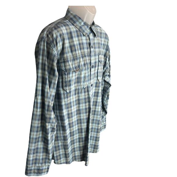 Timberland Men's Blue Button Down Hydro Blocker Long Sleeve Checkered Shirt Sz L - Picture 4 of 12